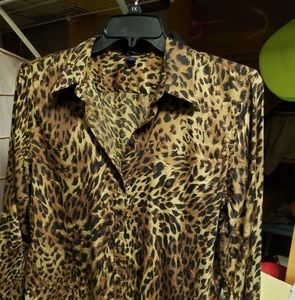 Chaps Leopard Print Womens Dress Shirt XL